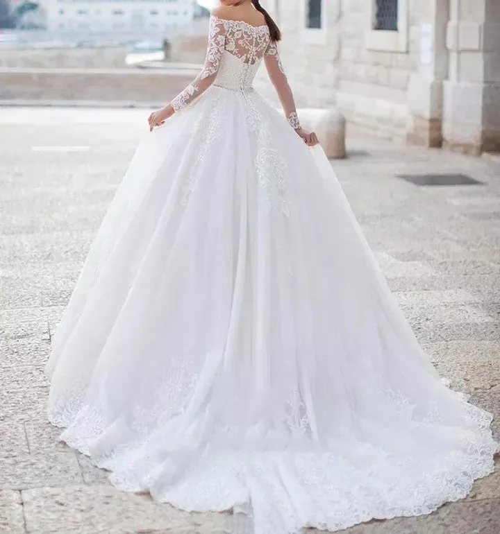 Lace Bateau Sparkle Tulle Ball Wedding Gown All Sizes/Colors