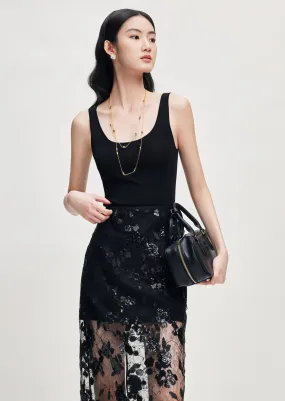 LACE SEQUIN DESIGN MAXI SKIRT