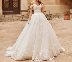 Lace/Tulle Off Shoulder Ball Wedding Gown All Sizes/Colors