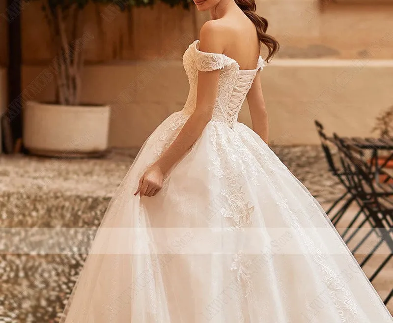 Lace/Tulle Off Shoulder Ball Wedding Gown All Sizes/Colors