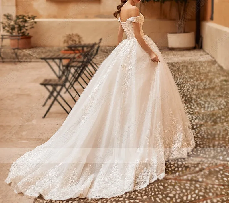 Lace/Tulle Off Shoulder Ball Wedding Gown All Sizes/Colors