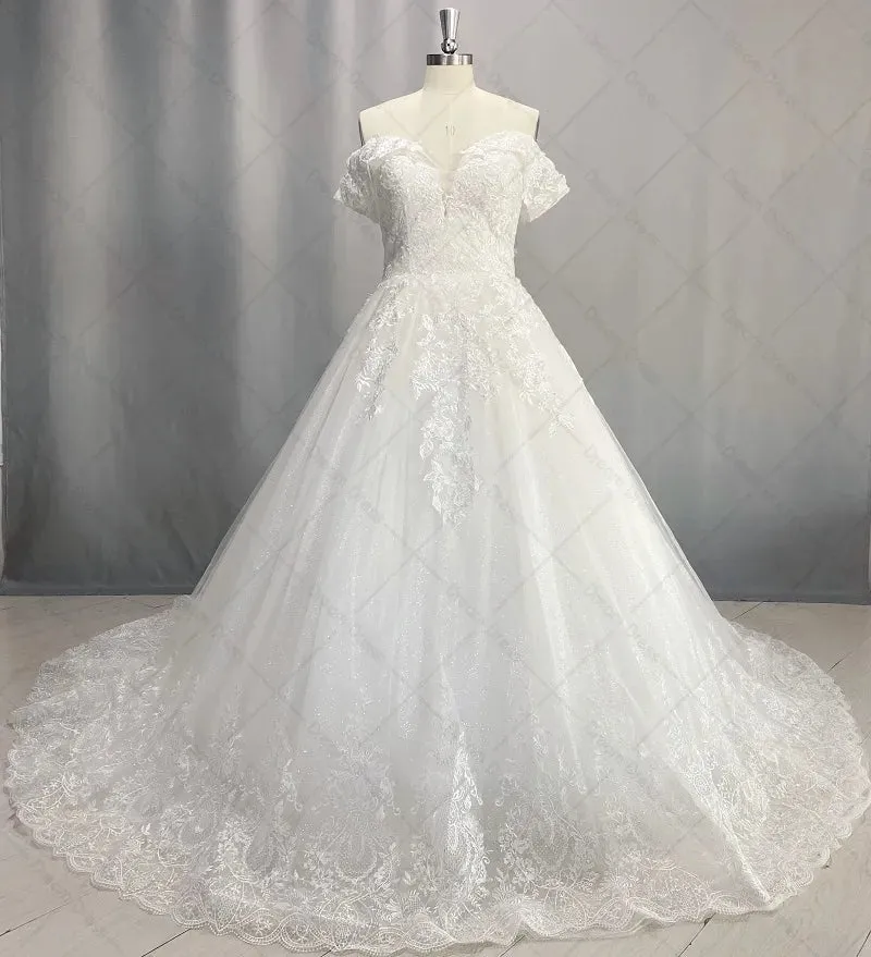 Lace/Tulle Off Shoulder Ball Wedding Gown All Sizes/Colors