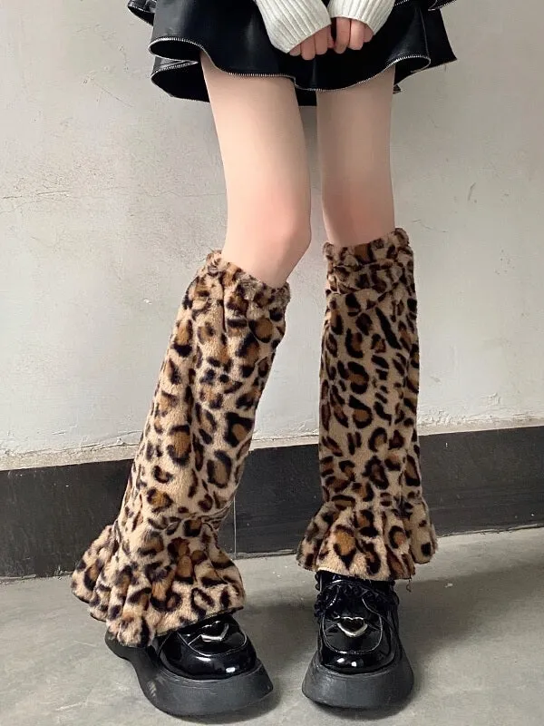 Leopard y2k faux fur leg warmers