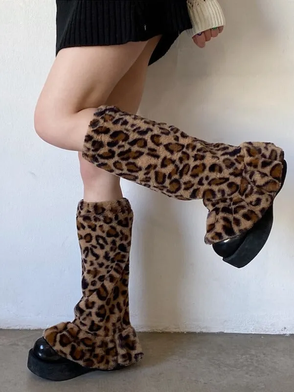 Leopard y2k faux fur leg warmers