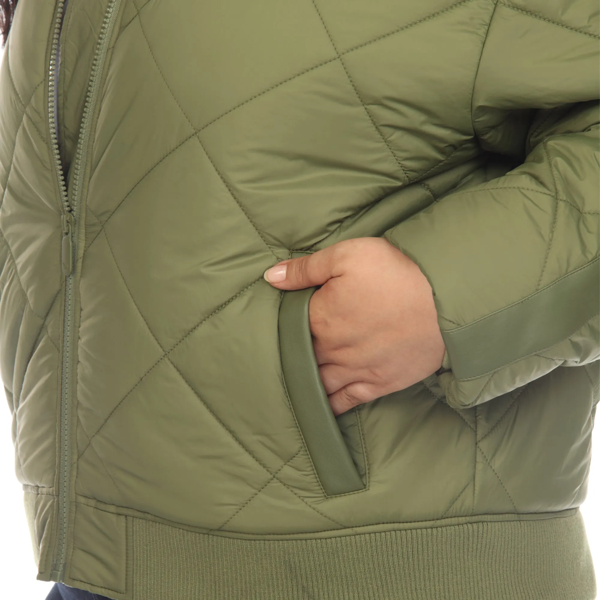 Lightweight Diamond Quilted Puffer Bomber Jacket - Plus