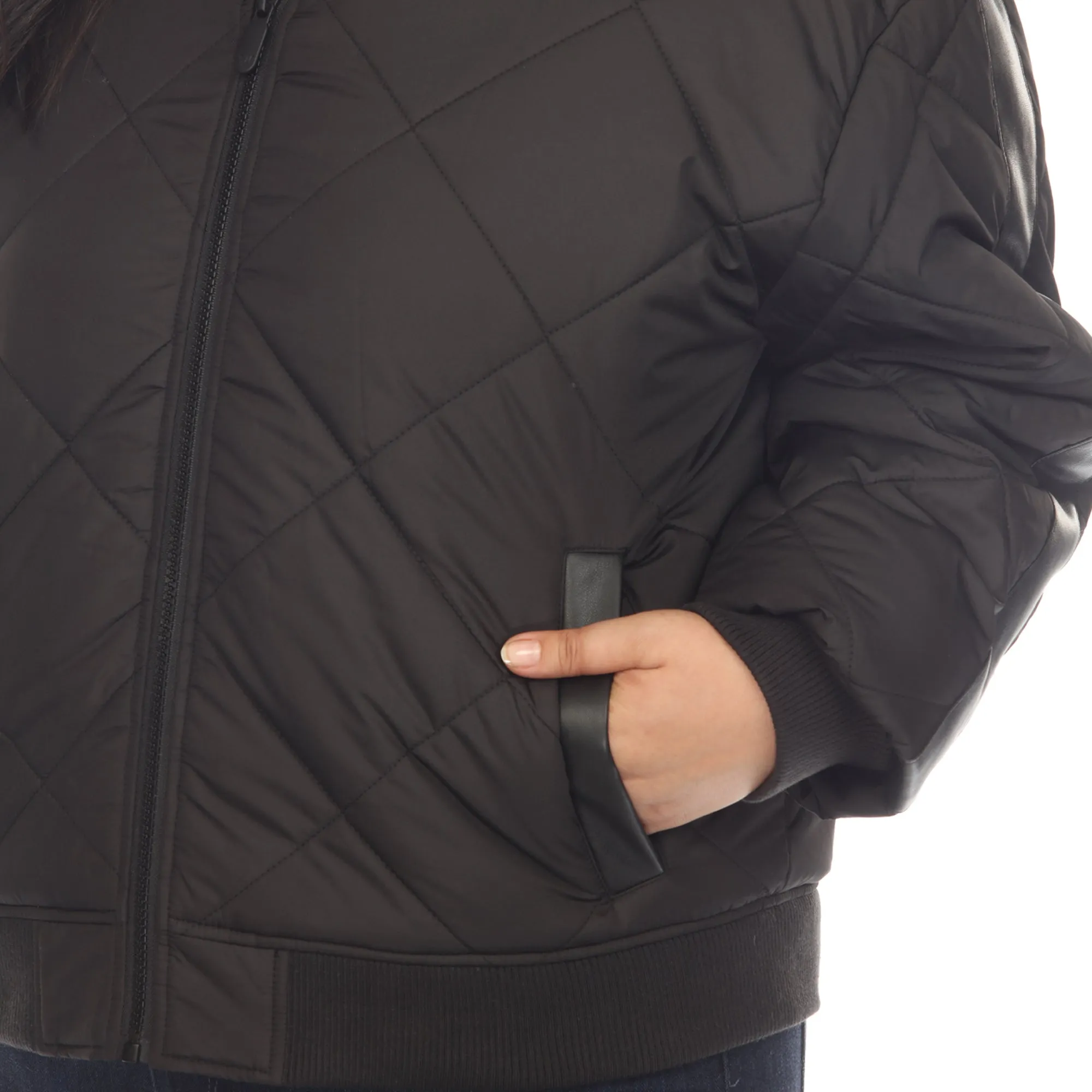 Lightweight Diamond Quilted Puffer Bomber Jacket - Plus