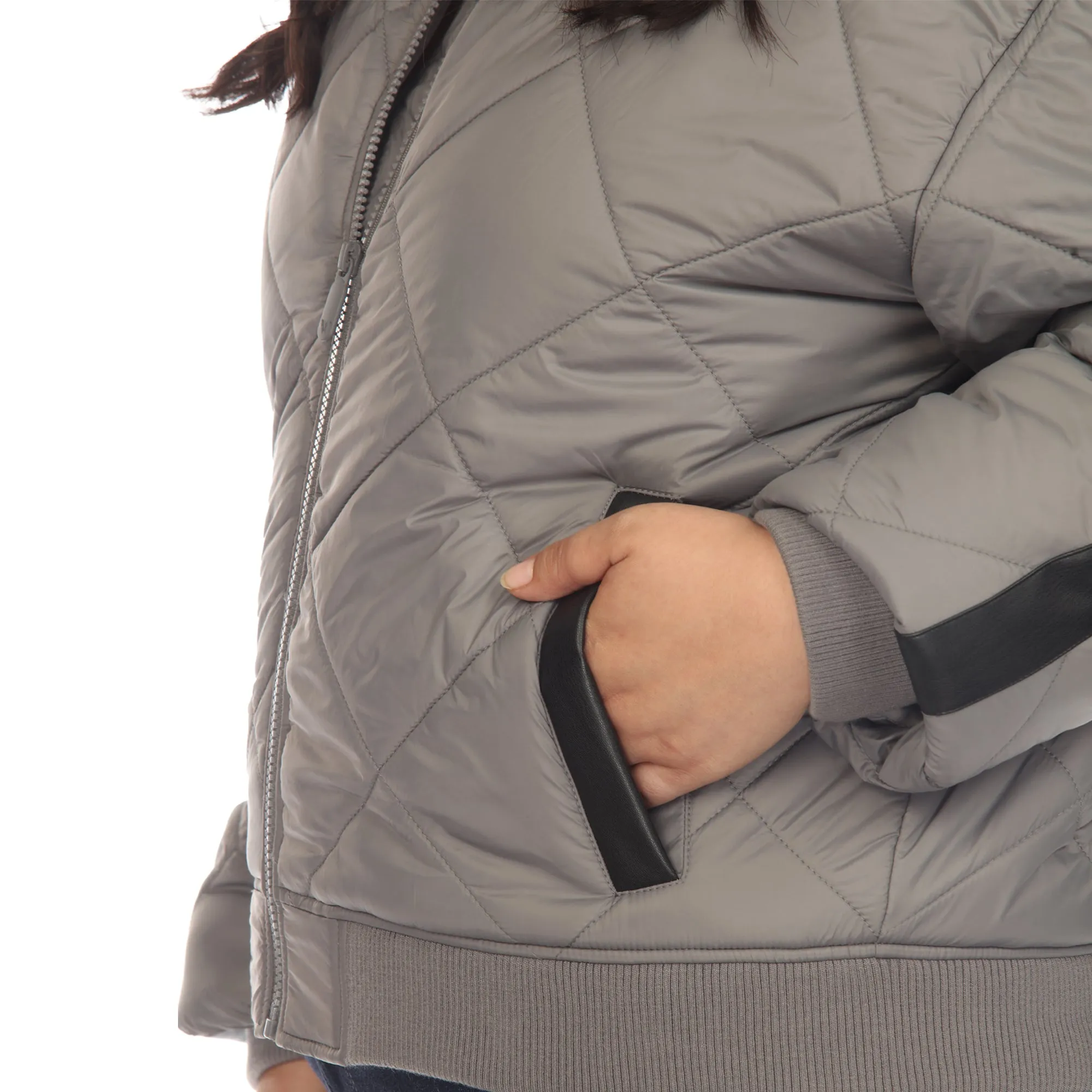 Lightweight Diamond Quilted Puffer Bomber Jacket - Plus