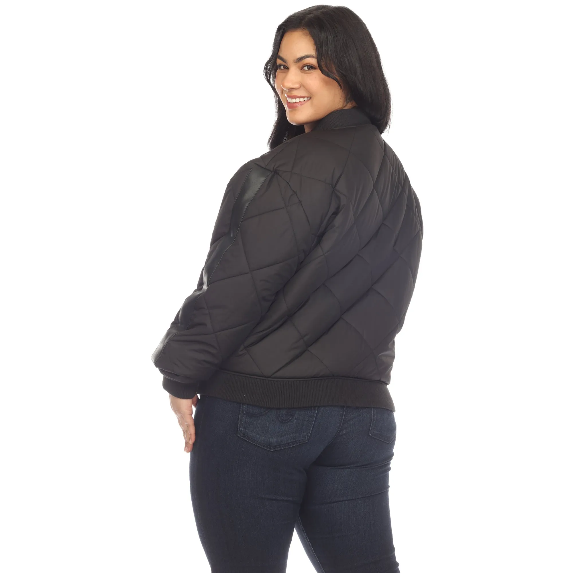 Lightweight Diamond Quilted Puffer Bomber Jacket - Plus