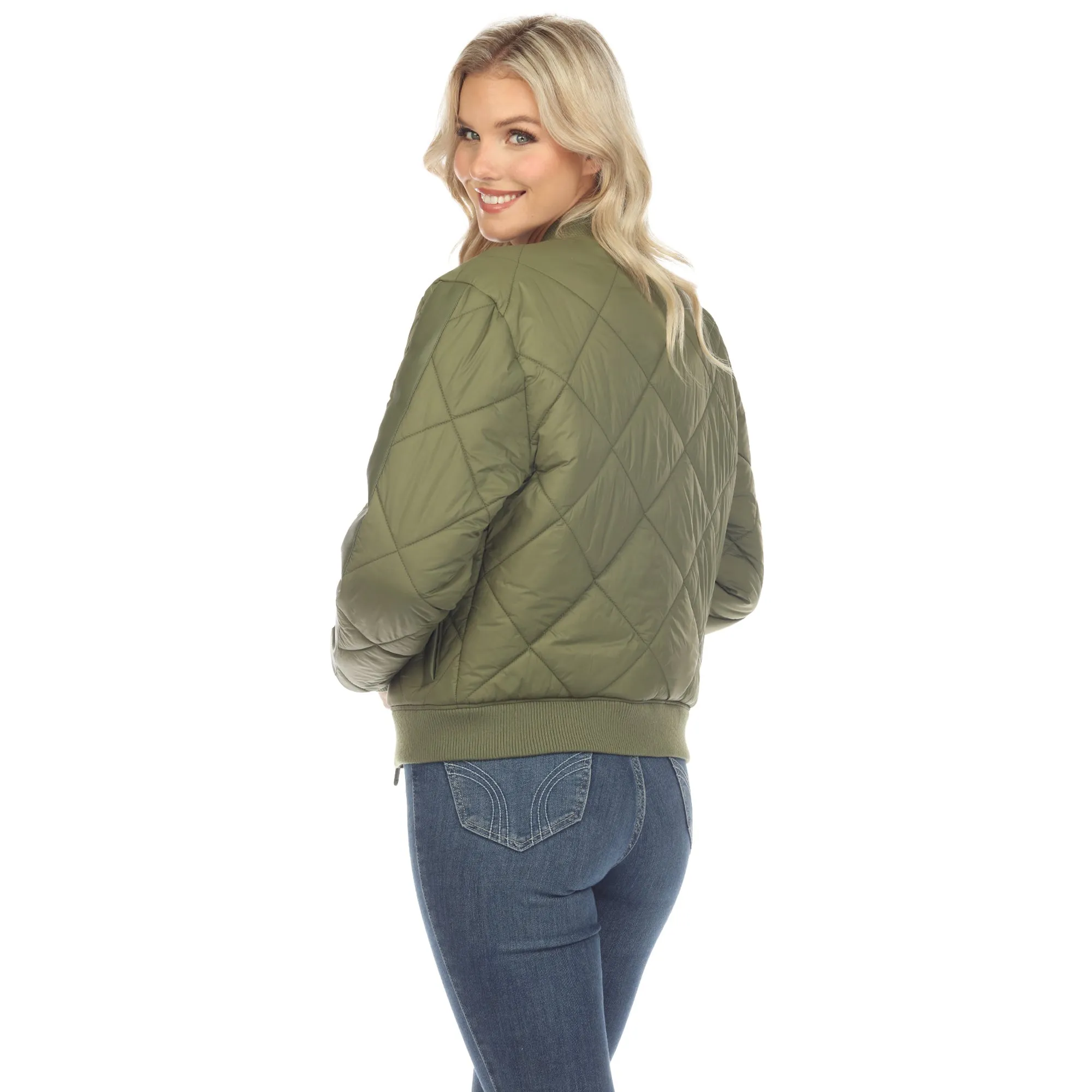 Lightweight Diamond Quilted Puffer Bomber Jacket