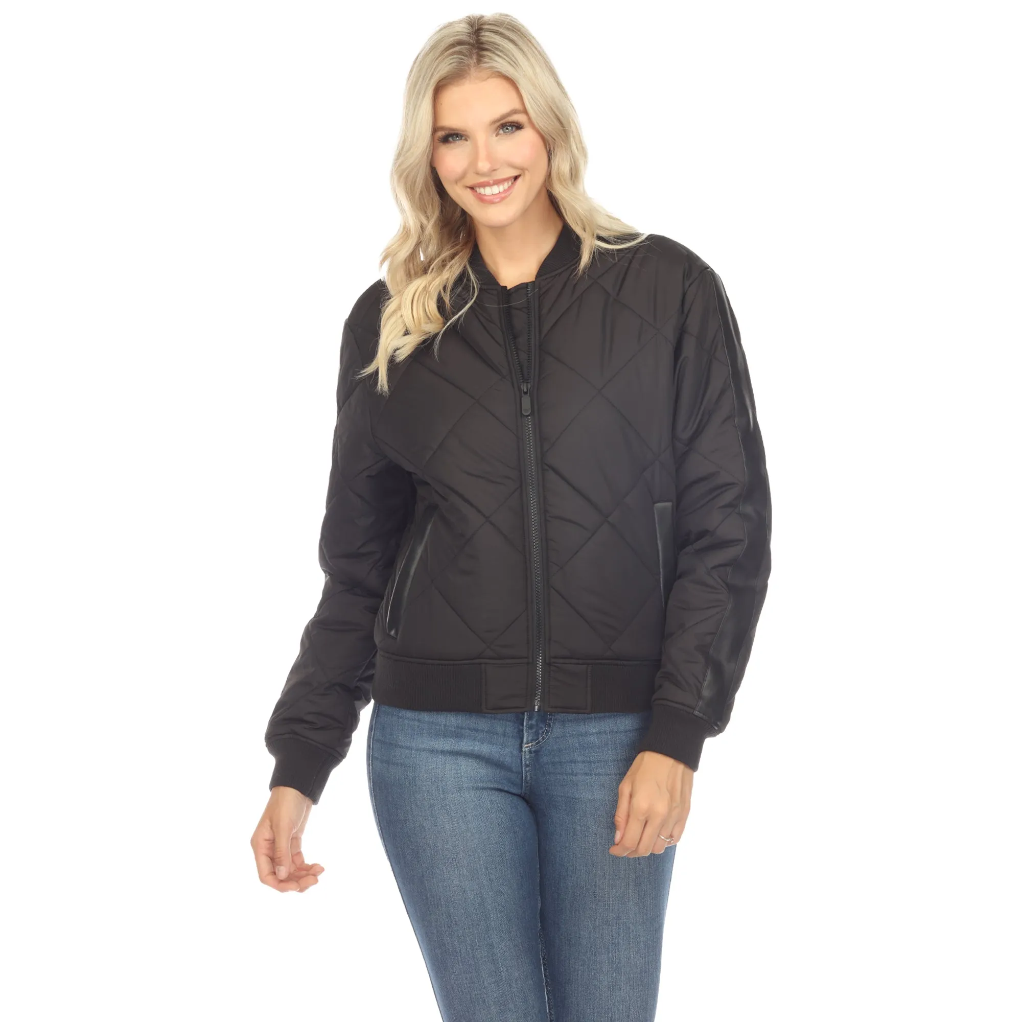 Lightweight Diamond Quilted Puffer Bomber Jacket