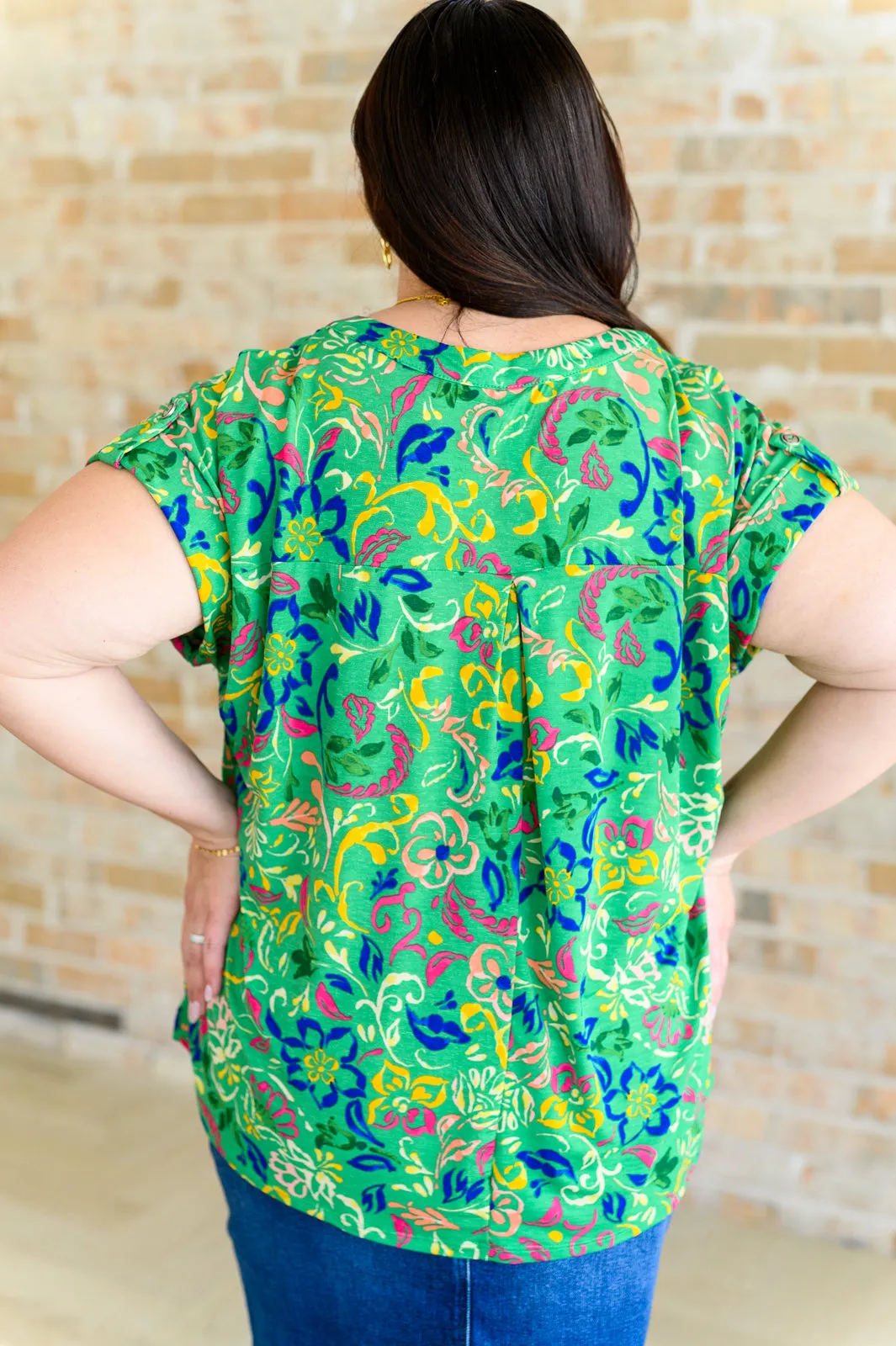 Lizzy Cap Sleeve Top in Green and Royal Watercolor Floral