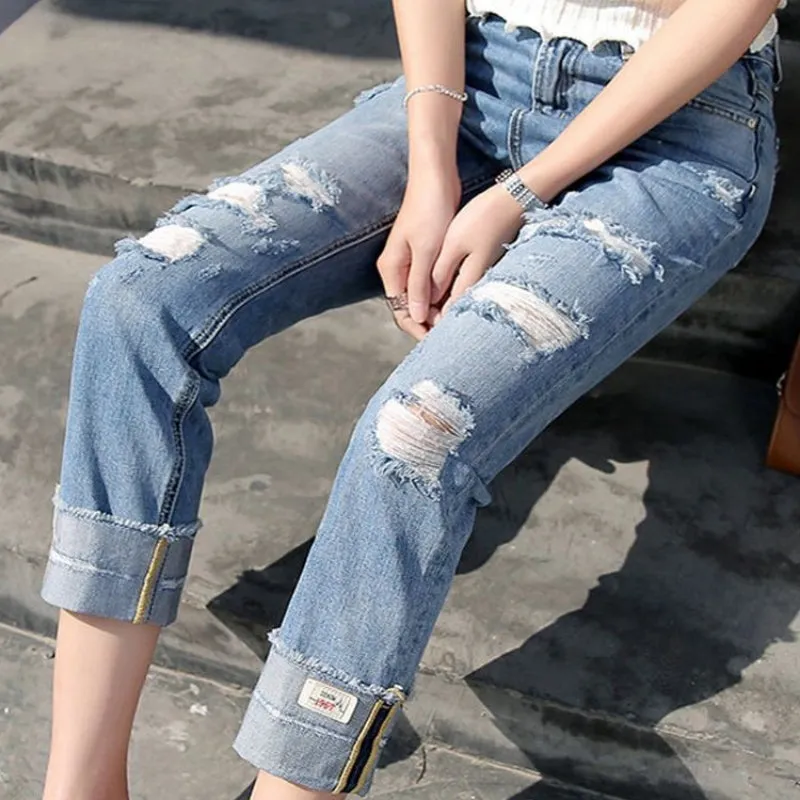 Low Rise Ripped Boyfriend Jeans