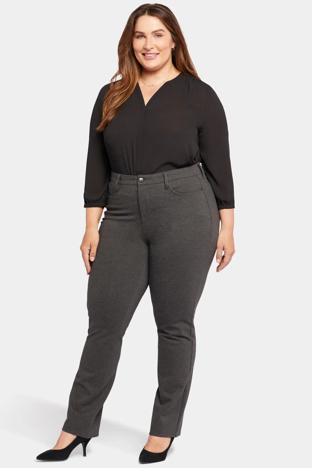 Marilyn Straight Pants In Plus Size - Charcoal Heathered