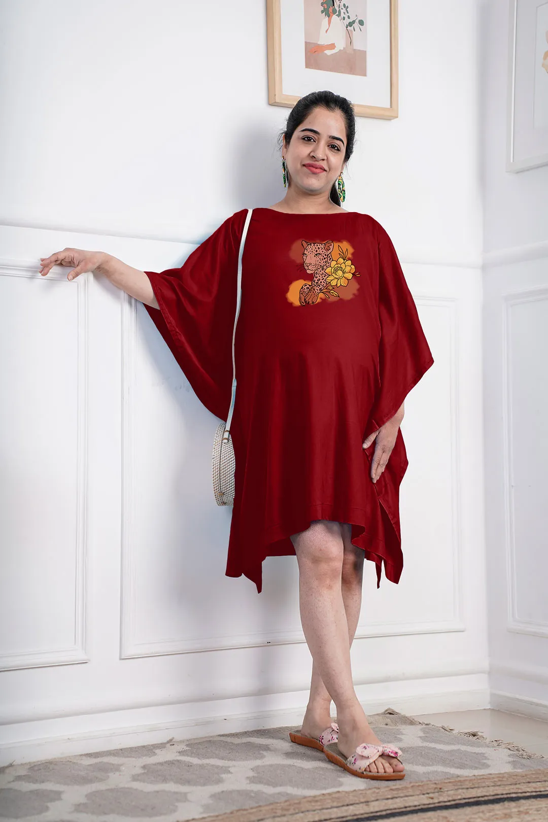 Maroon Rayon MaternityKaftan - MommaLion