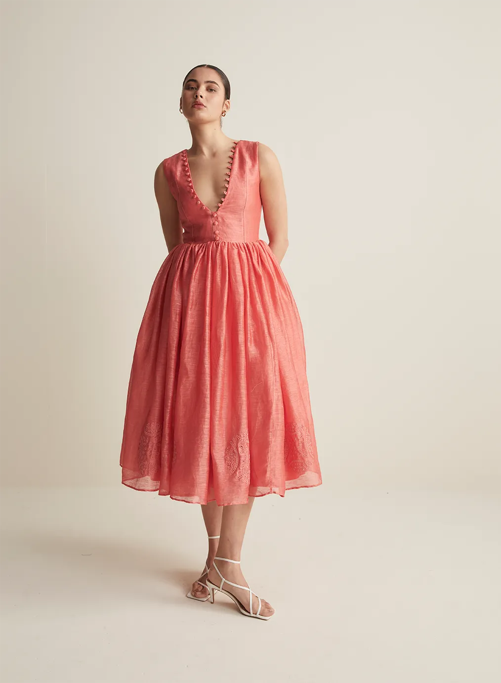 Marylin Silk Linen Midi Dress