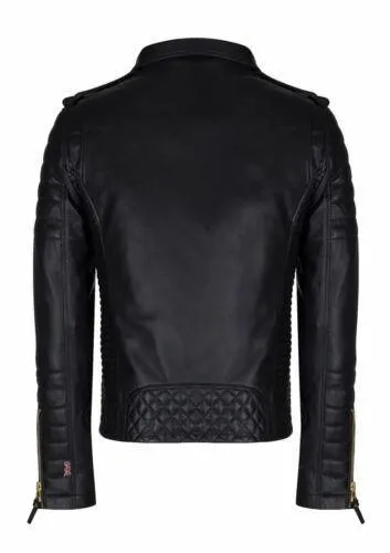 Men Genuine Lambskin Quilted Real Leather Motorcycle Slim fit Biker Jacket