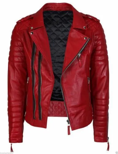 Men's Genuine Lambskin Quilted Leather Motorcycle Jacket Slim fit Biker Jacket