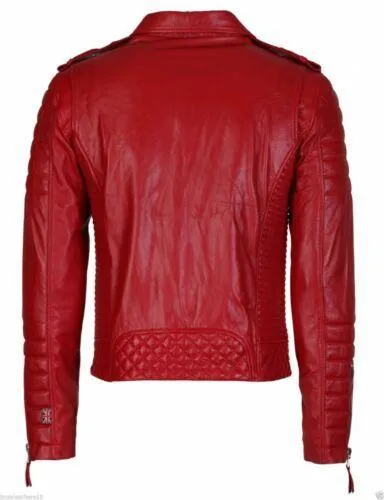 Men's Genuine Lambskin Quilted Leather Motorcycle Jacket Slim fit Biker Jacket