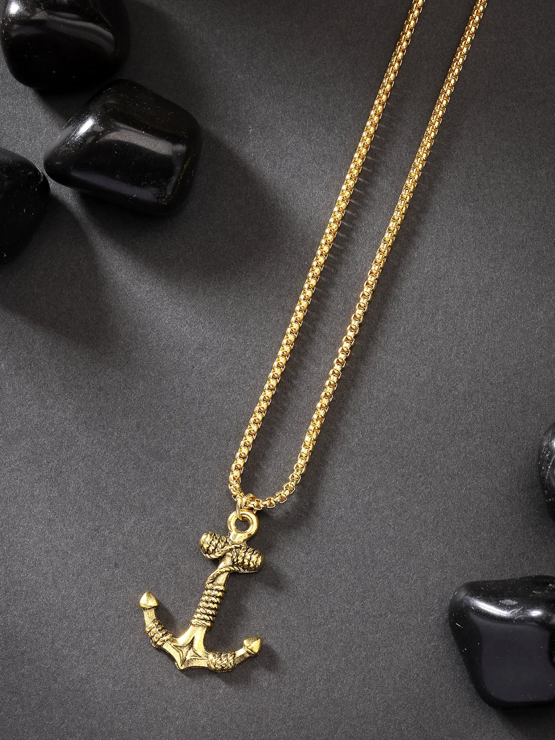 Men's Gold-Plated Stainless Steel Pendant With Chain - NVR