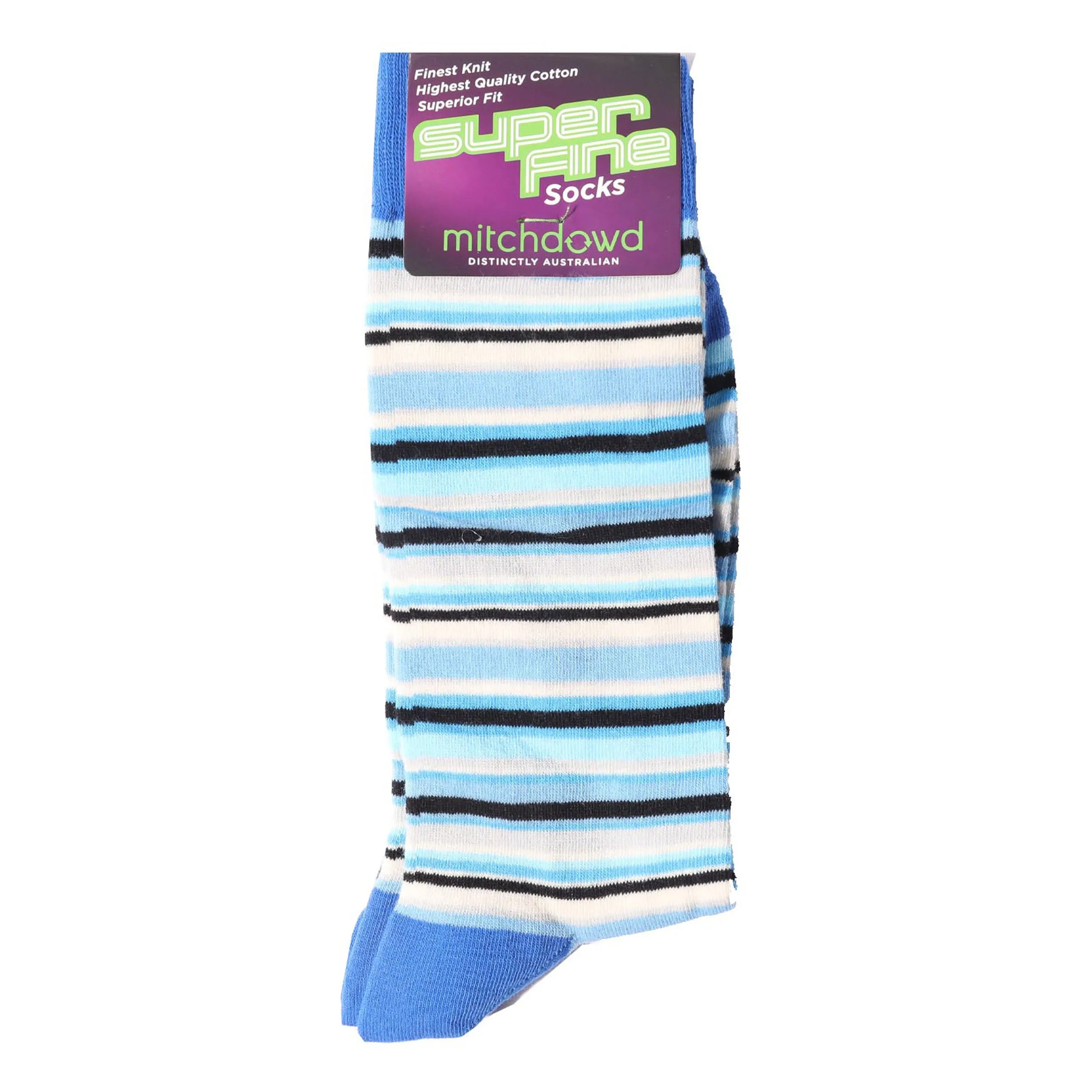 Men's Nautical Stripe Super Fine Cotton Crew Socks - Blue