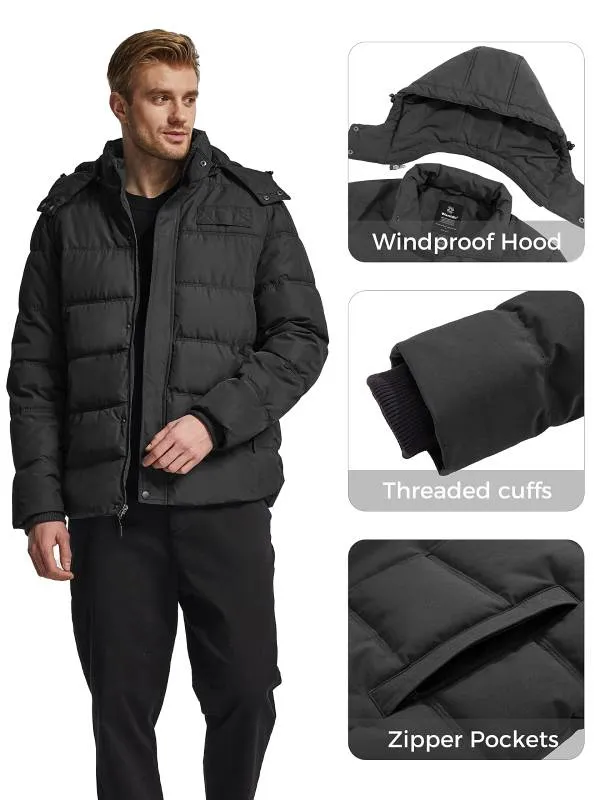 Men's Warm Puffer Jacket Winter Coat with Removable Hood Valley I