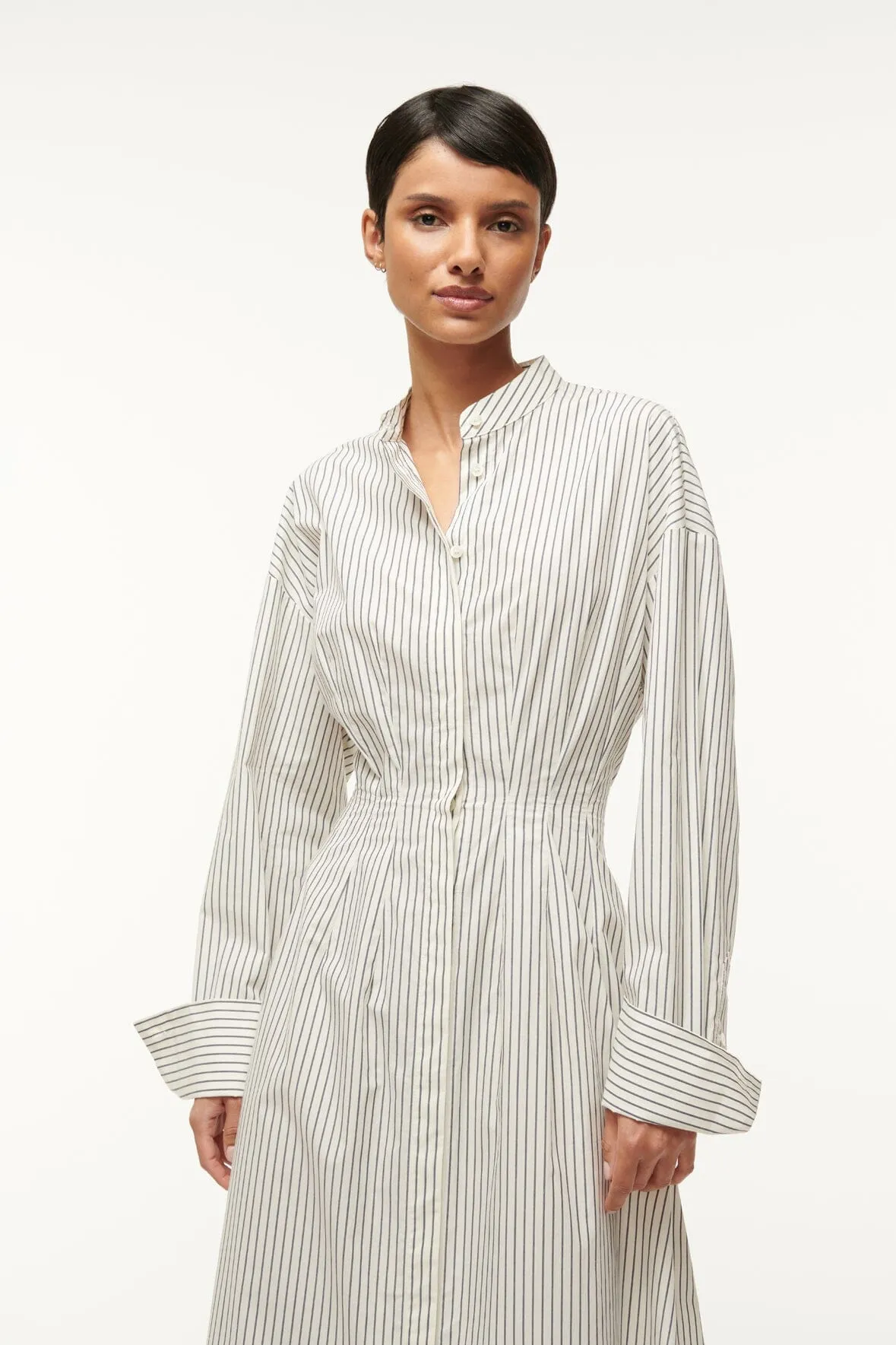 MIDI LORENZA DRESS | IVORY MICRO STRIPE