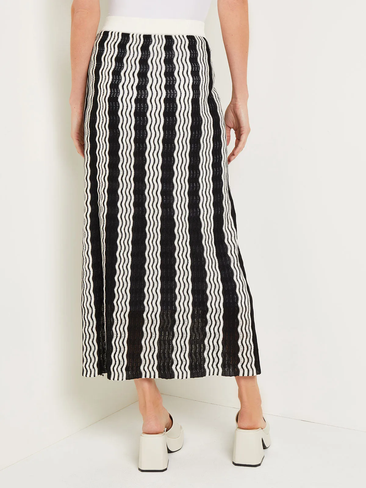 Midi Straight Skirt - Pointelle Intarsia Knit