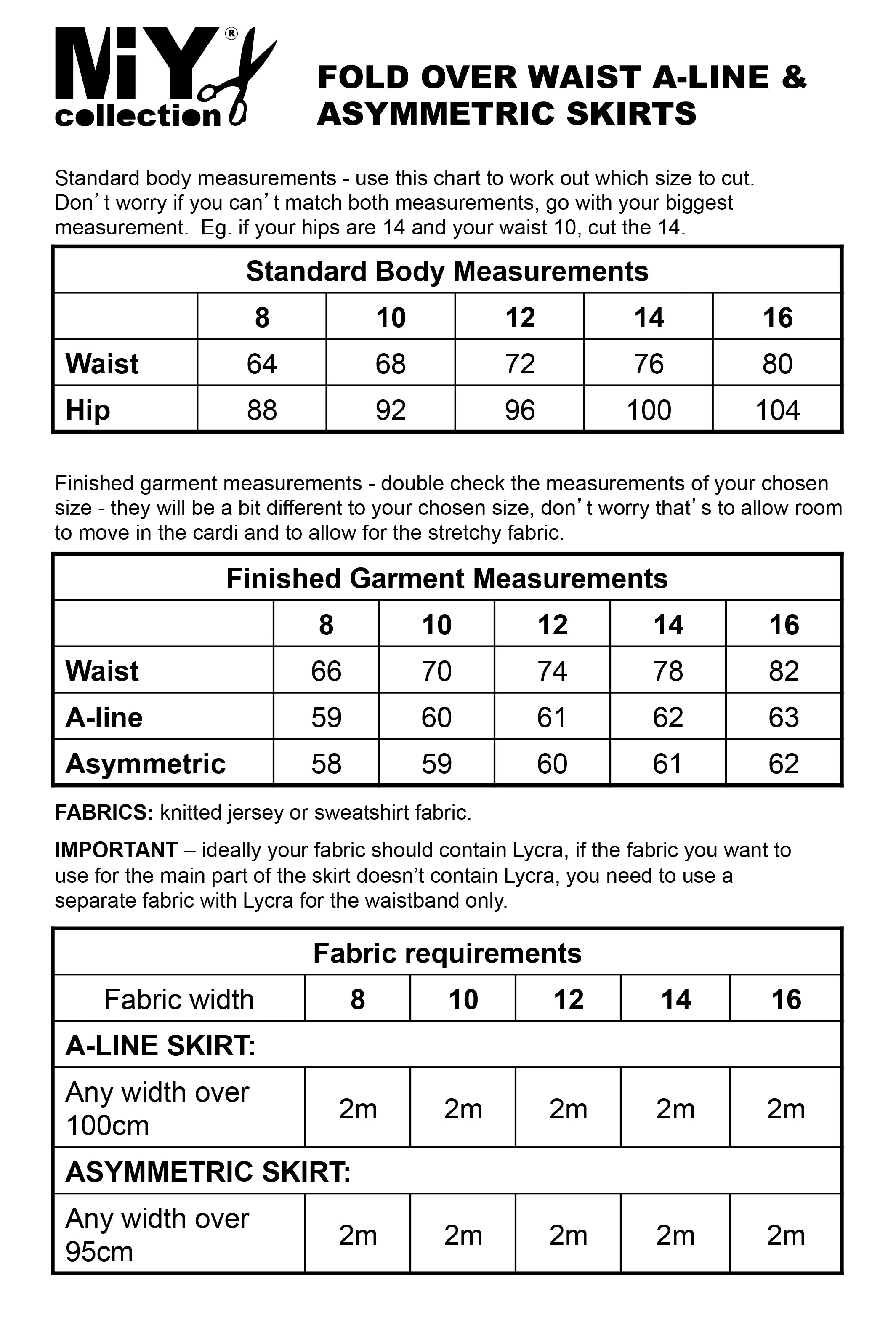 MiY Collection Fold-over Waist Skirt Pattern