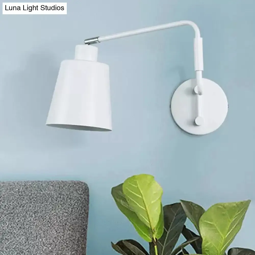 Modern White Trumpet Wall Lamp with Swing Arm and 1 Bulb Metal Sconce Light Fixture