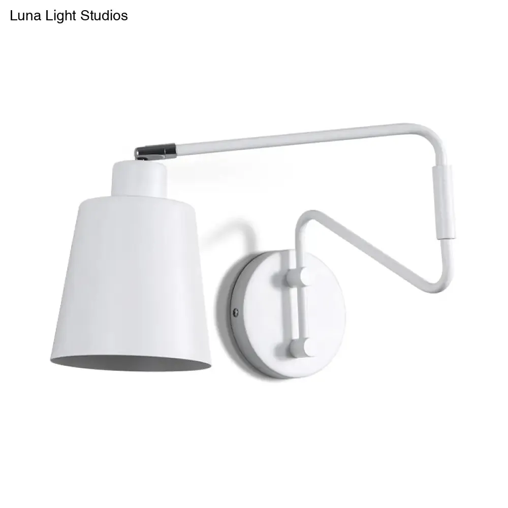 Modern White Trumpet Wall Lamp with Swing Arm and 1 Bulb Metal Sconce Light Fixture