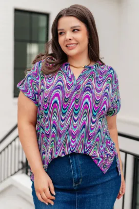 *Online Exclusive* Lizzy Cap Sleeve Top in Purple Multi Marble