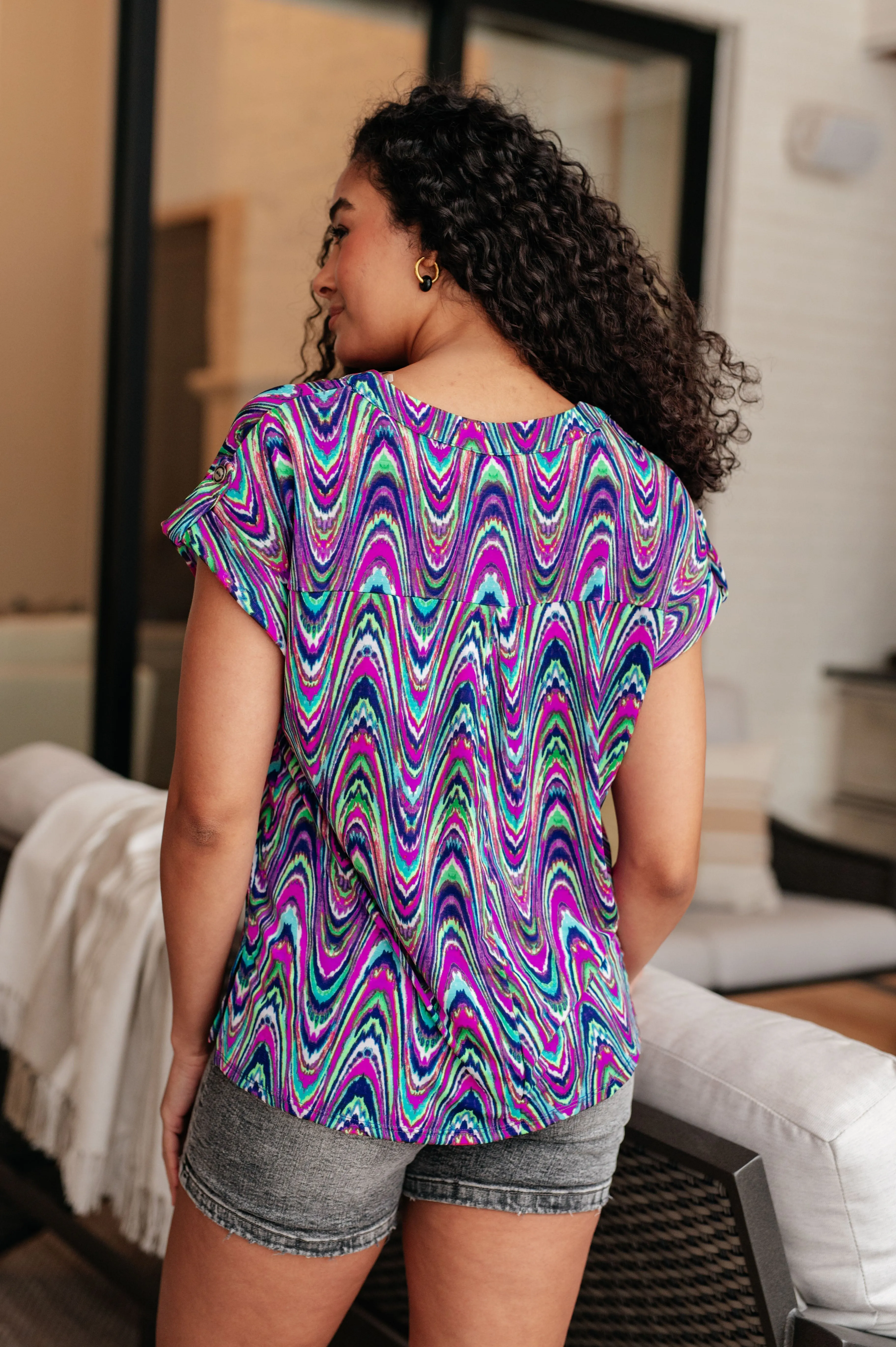 *Online Exclusive* Lizzy Cap Sleeve Top in Purple Multi Marble