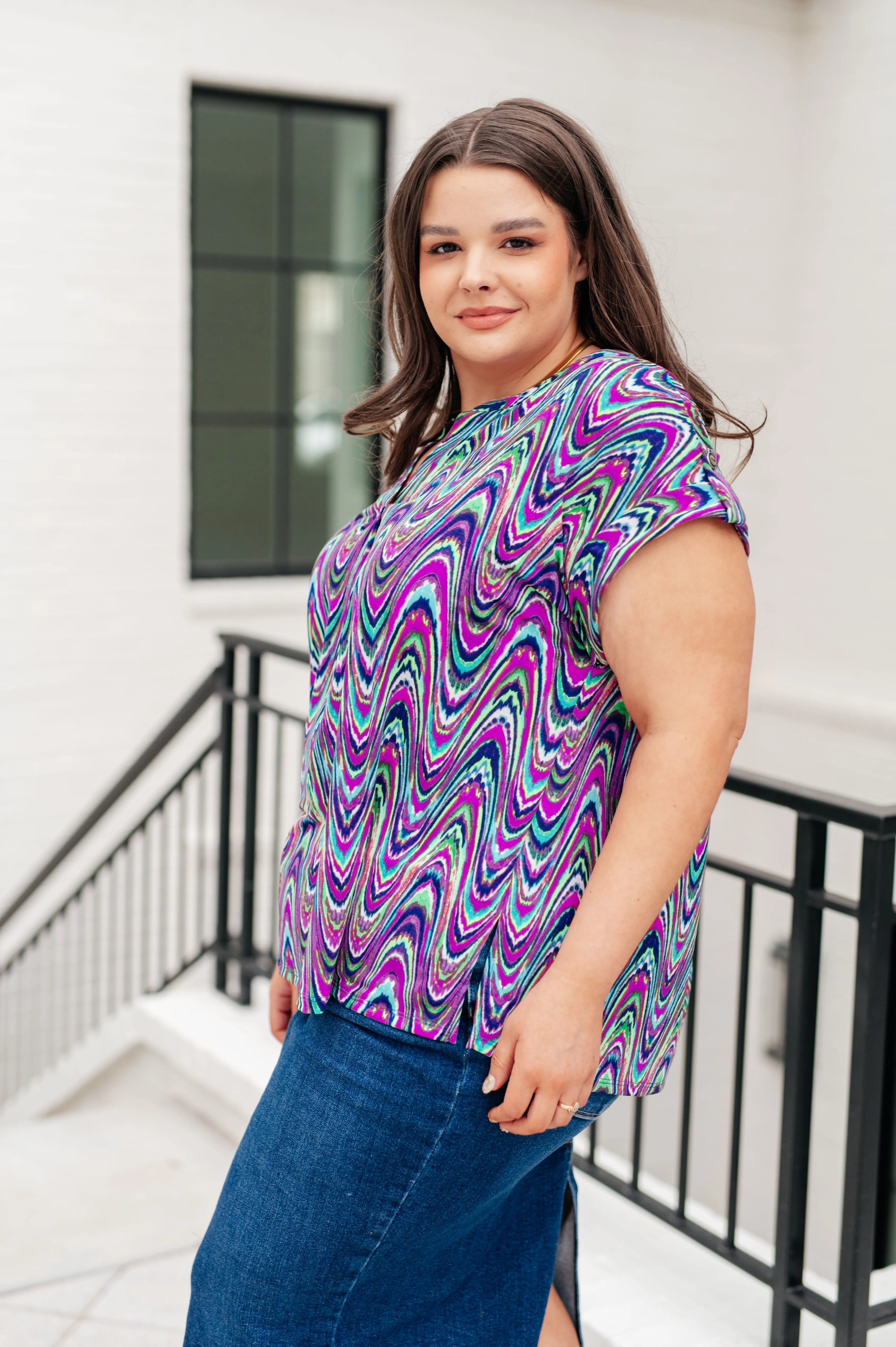 *Online Exclusive* Lizzy Cap Sleeve Top in Purple Multi Marble