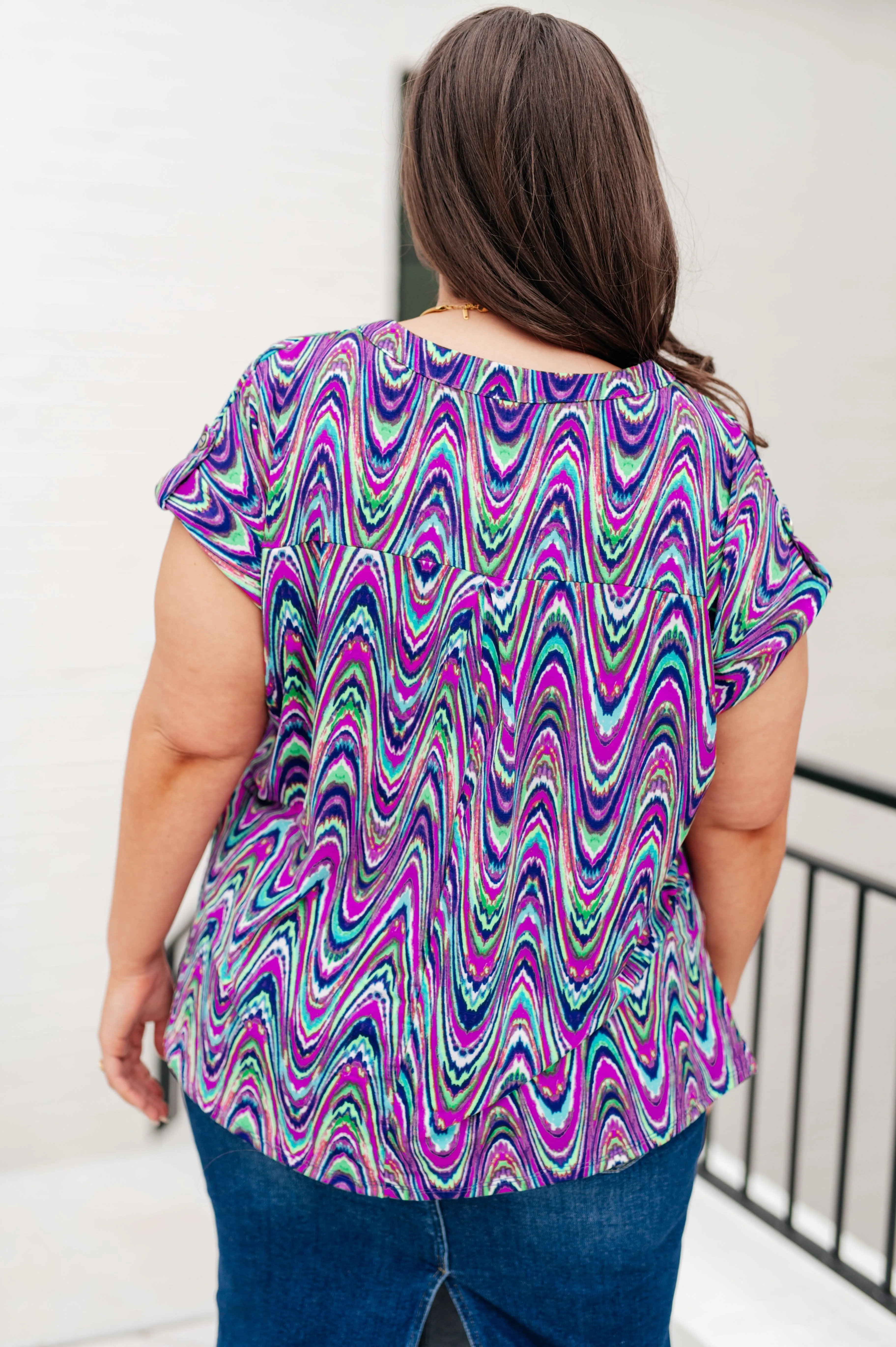 *Online Exclusive* Lizzy Cap Sleeve Top in Purple Multi Marble