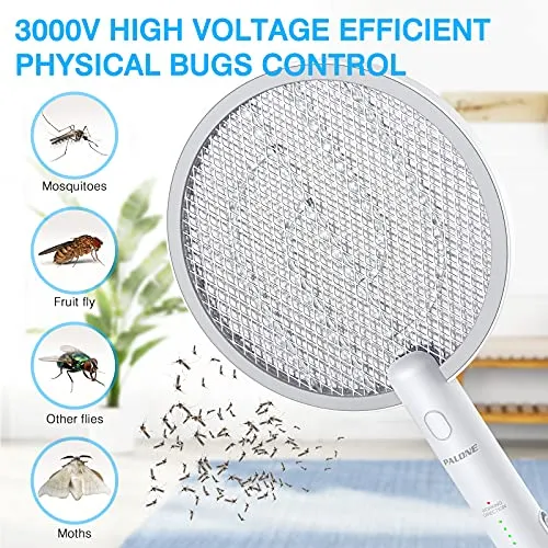 PALONE Electric Fly Swatter 3000V Bug Zapper Racket 2 in 1 Fly Swatter with 1200mAh Battery Rechargeable Mosquito Killer Lamp with 3 Layers Safety Mesh for Indoor and Outdoor