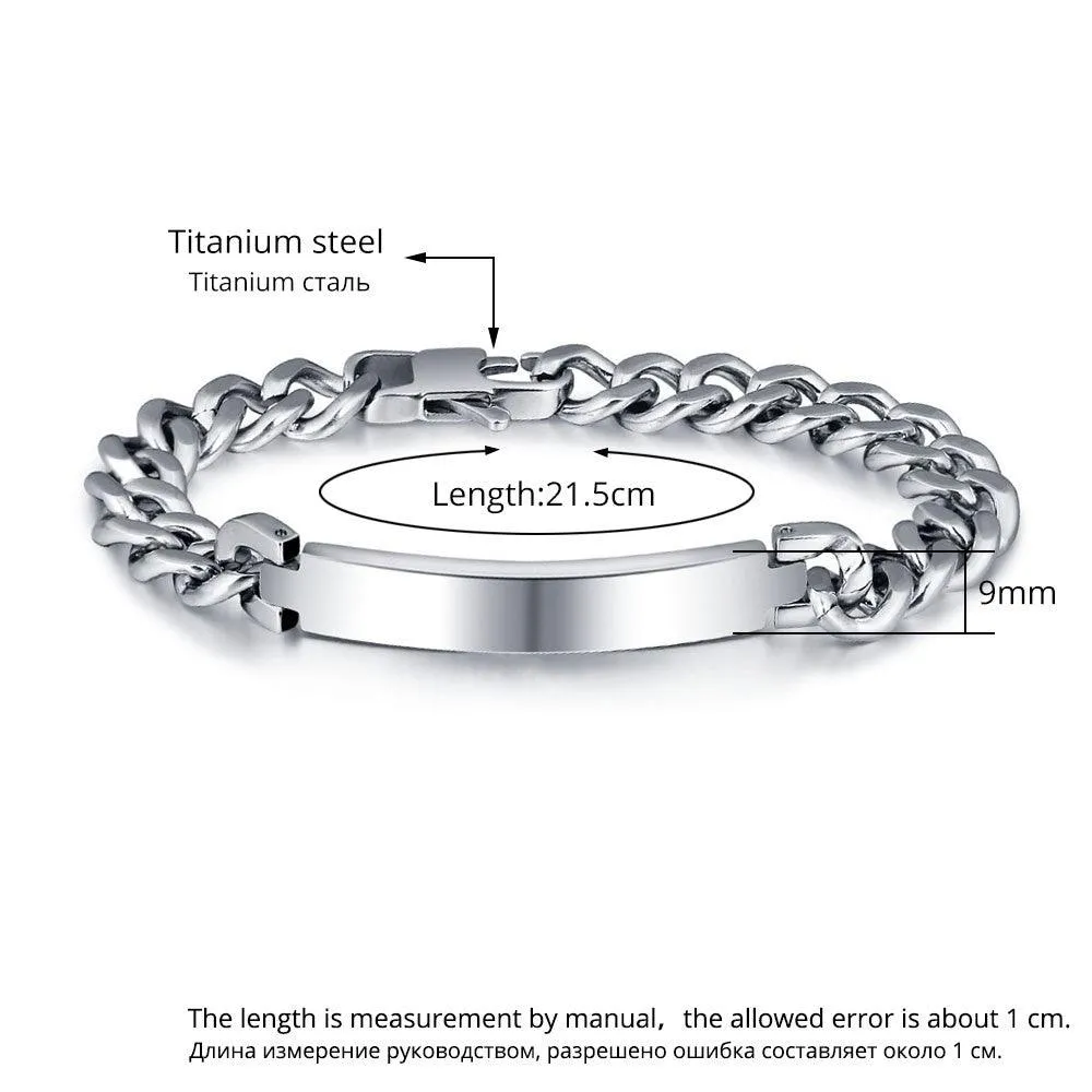 Personalized Titanium Steel Silver Bracelets for Men with Engraving Option, Best Gift for Men