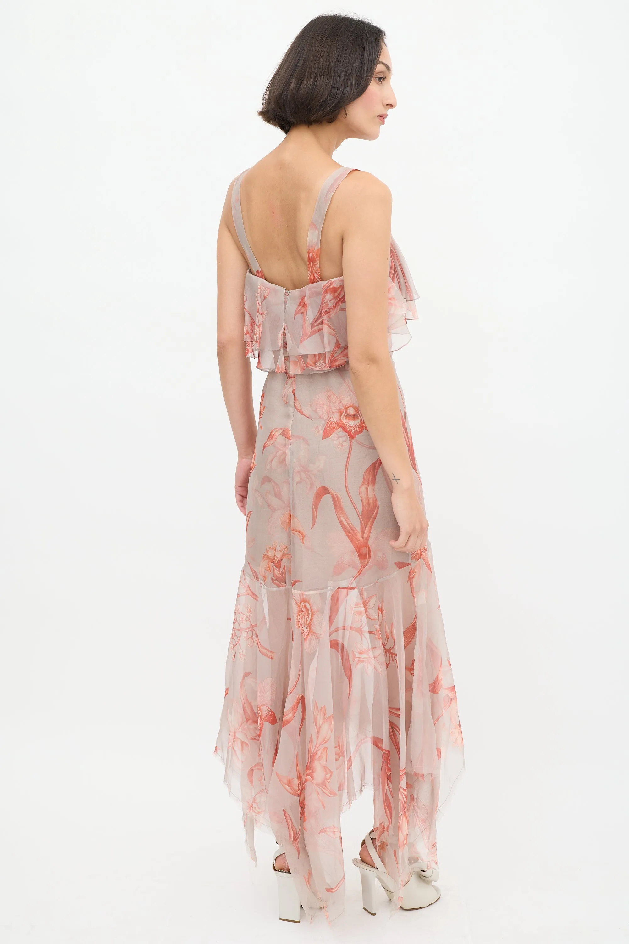 Pink & Light Blue Sheer Floral Flounce Dress