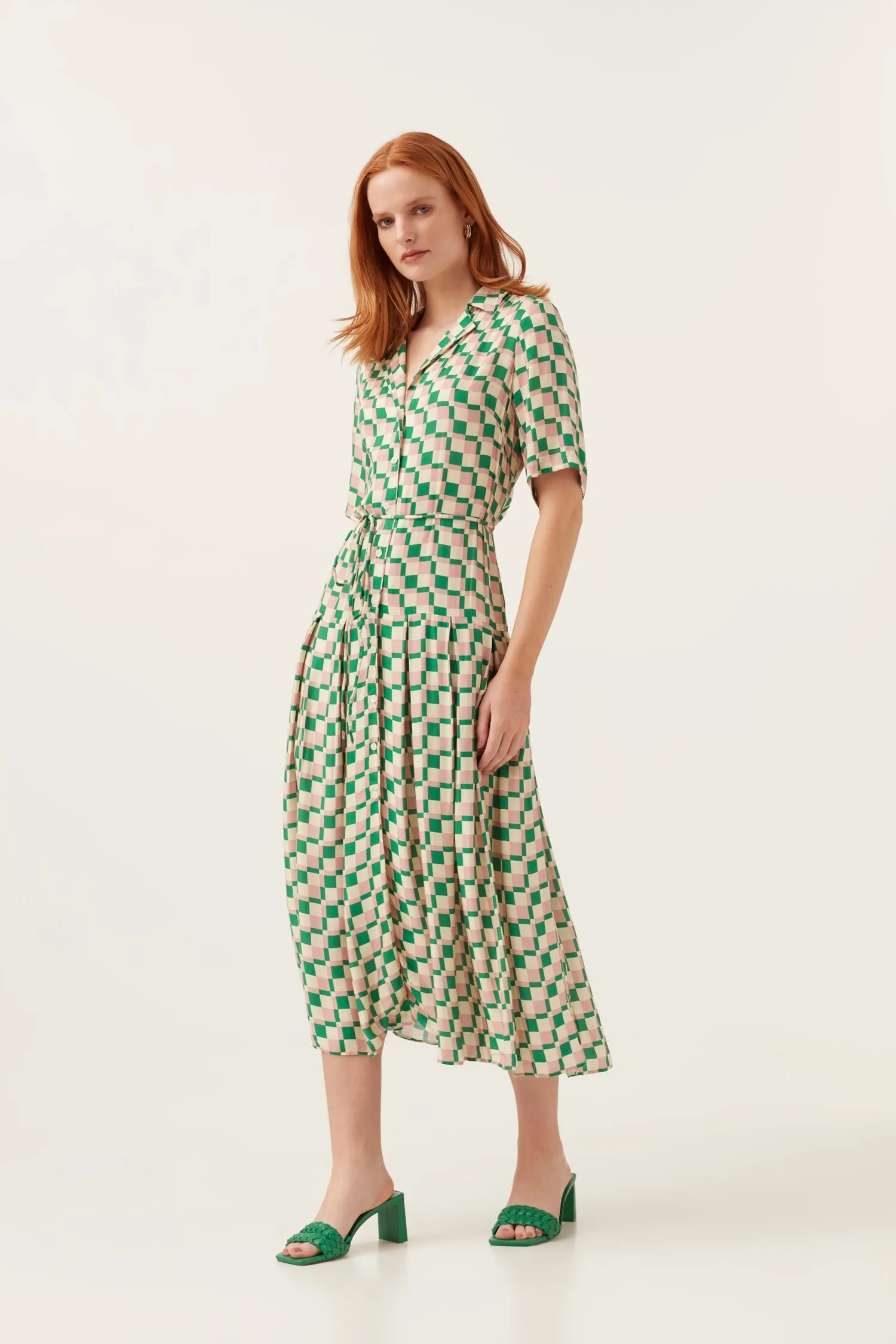 Pink/ Green  Checkerboard Shirt Dress