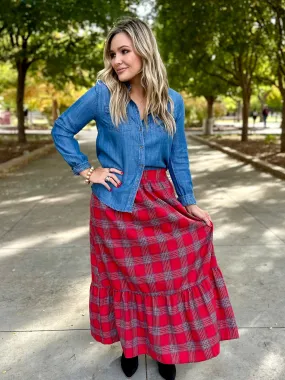 Plaid Dancing Midi Skirt