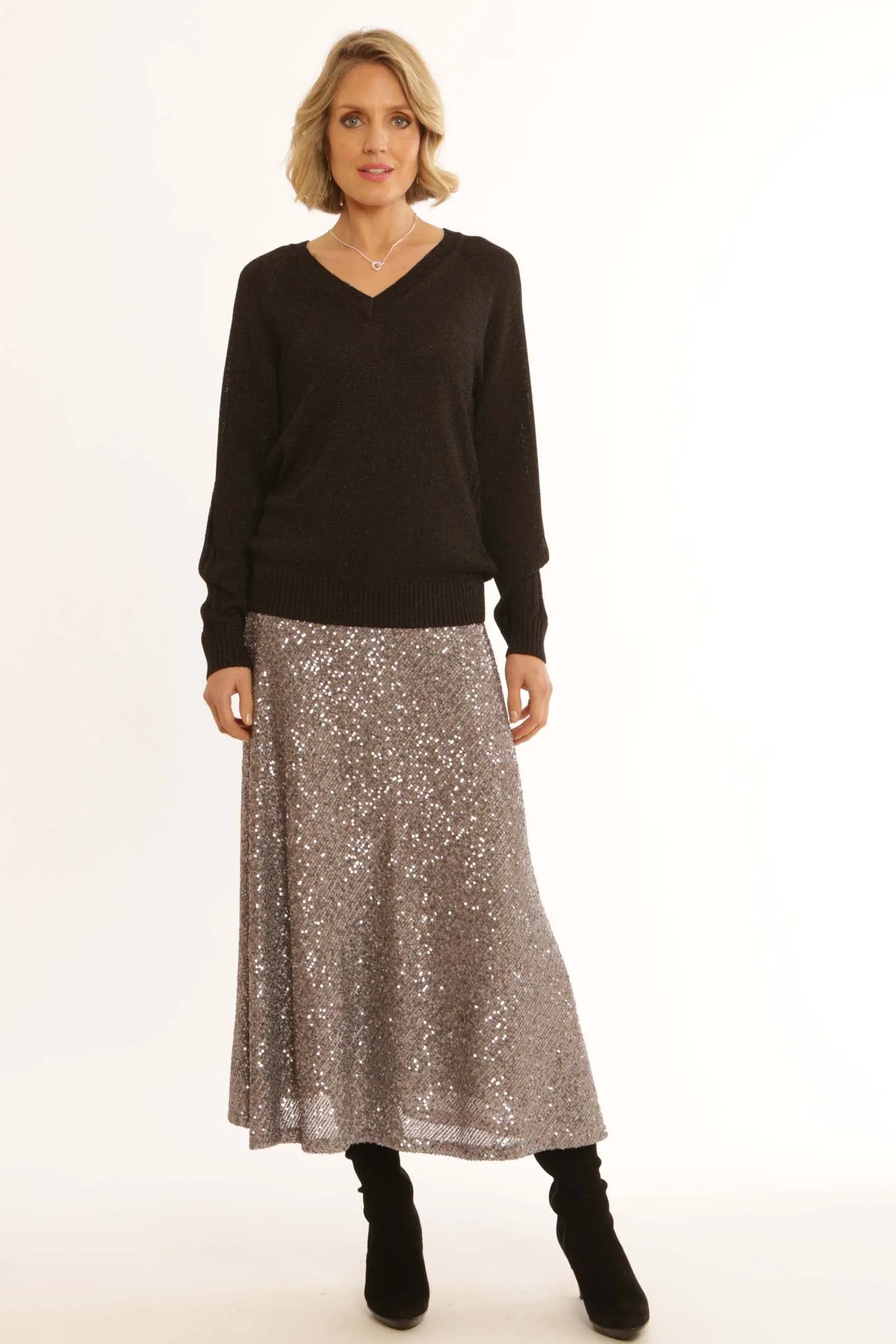 Pomodoro Clothing Solid Sequin Bias Skirt 62454