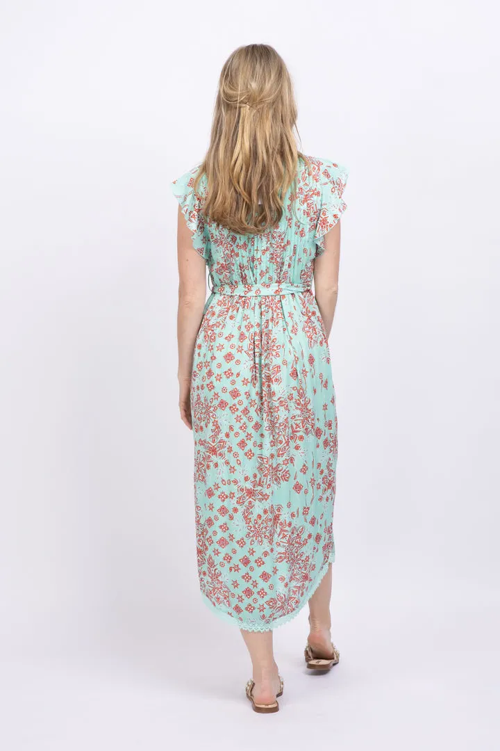 Poupette St Barth Midi Dress Sasha Aqua Bijou Batik