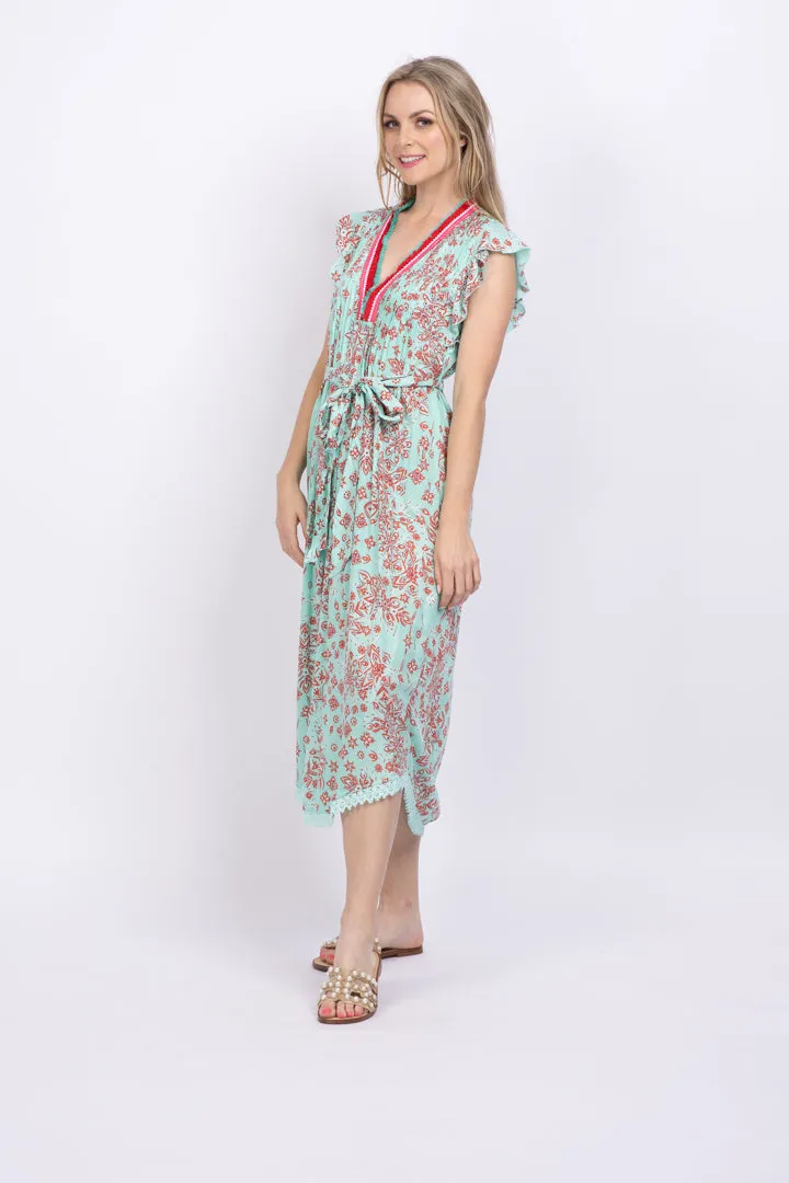 Poupette St Barth Midi Dress Sasha Aqua Bijou Batik