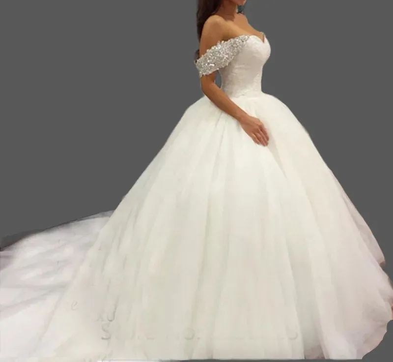 Princess Bejeweled Off Shoulder Lace/Tulle Ball Wedding Gown All Sizes/Colors