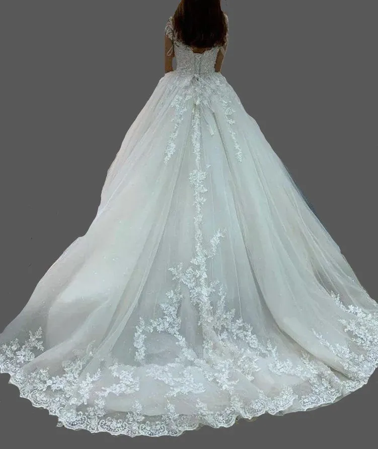 Princess Crystal Detailed Lace/Tulle Ball Wedding Long Sleeved Wedding Gown All Sizes/Colors