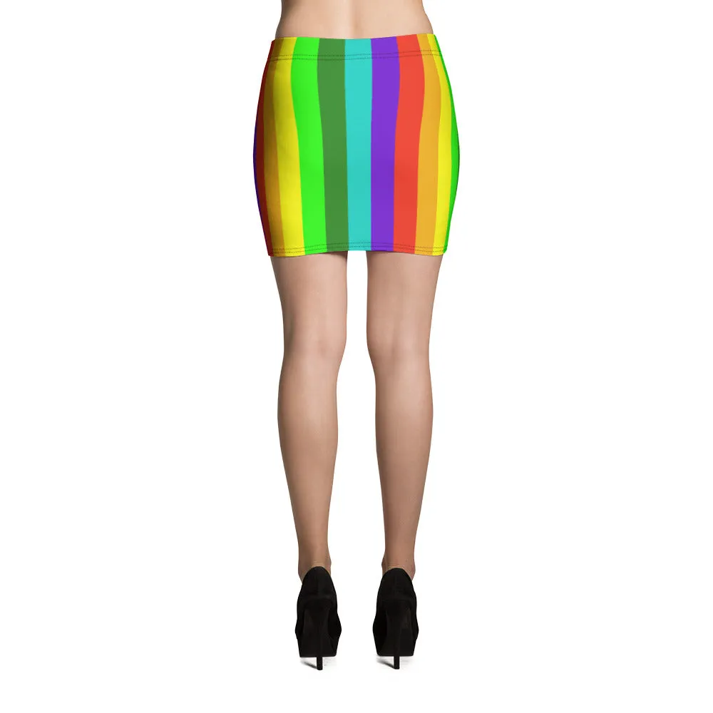 Rainbow Stripe Print Mini Skirt, Striped Women's Festival Gay Pride Skirt-Made in USA/EU