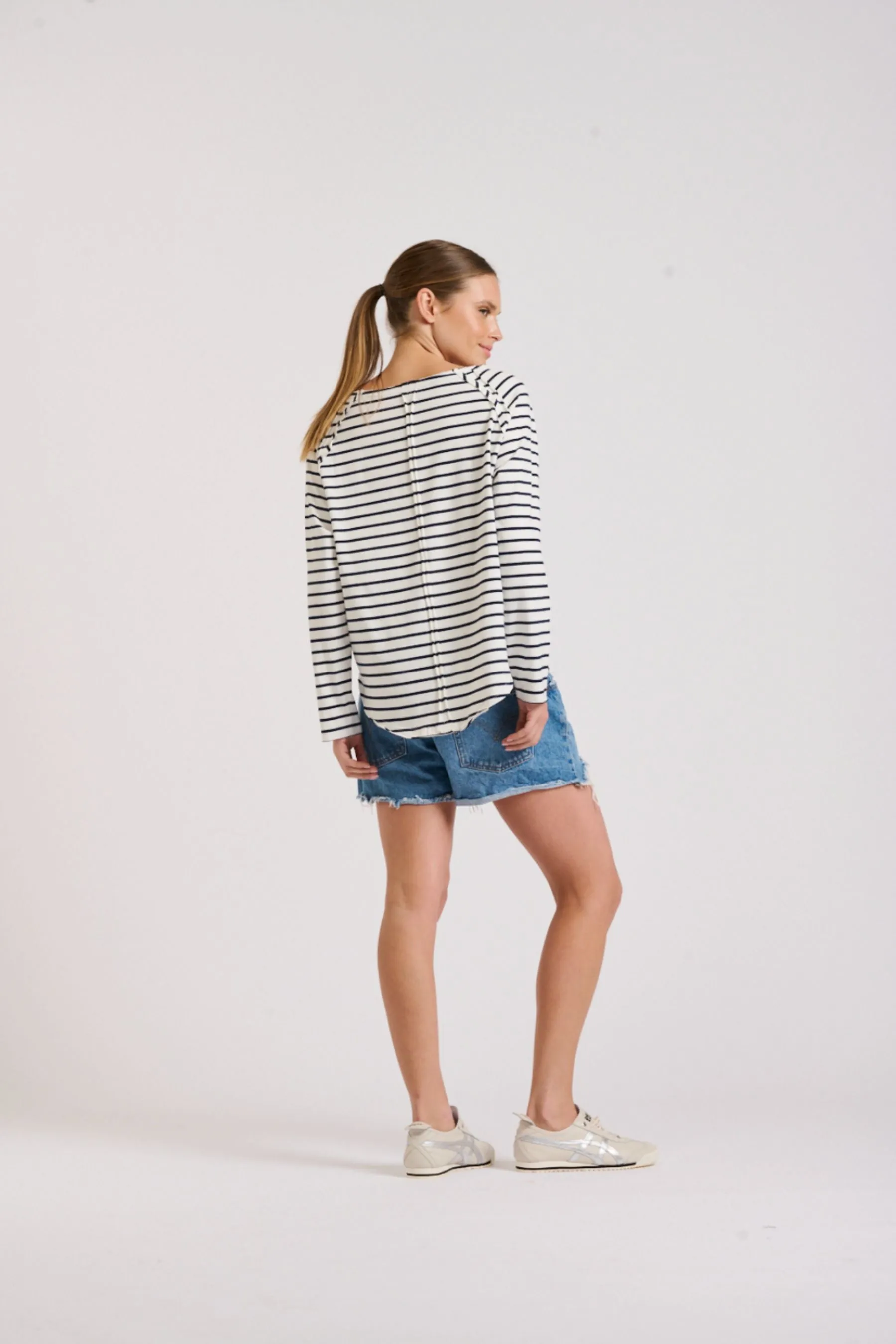 Raw Long Sleeve T-shirt | White/Navy Stripe