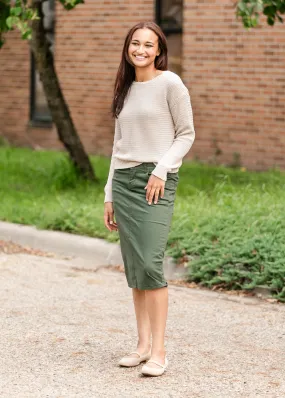 Remi Olive Branch Denim Midi Skirt - FINAL SALE