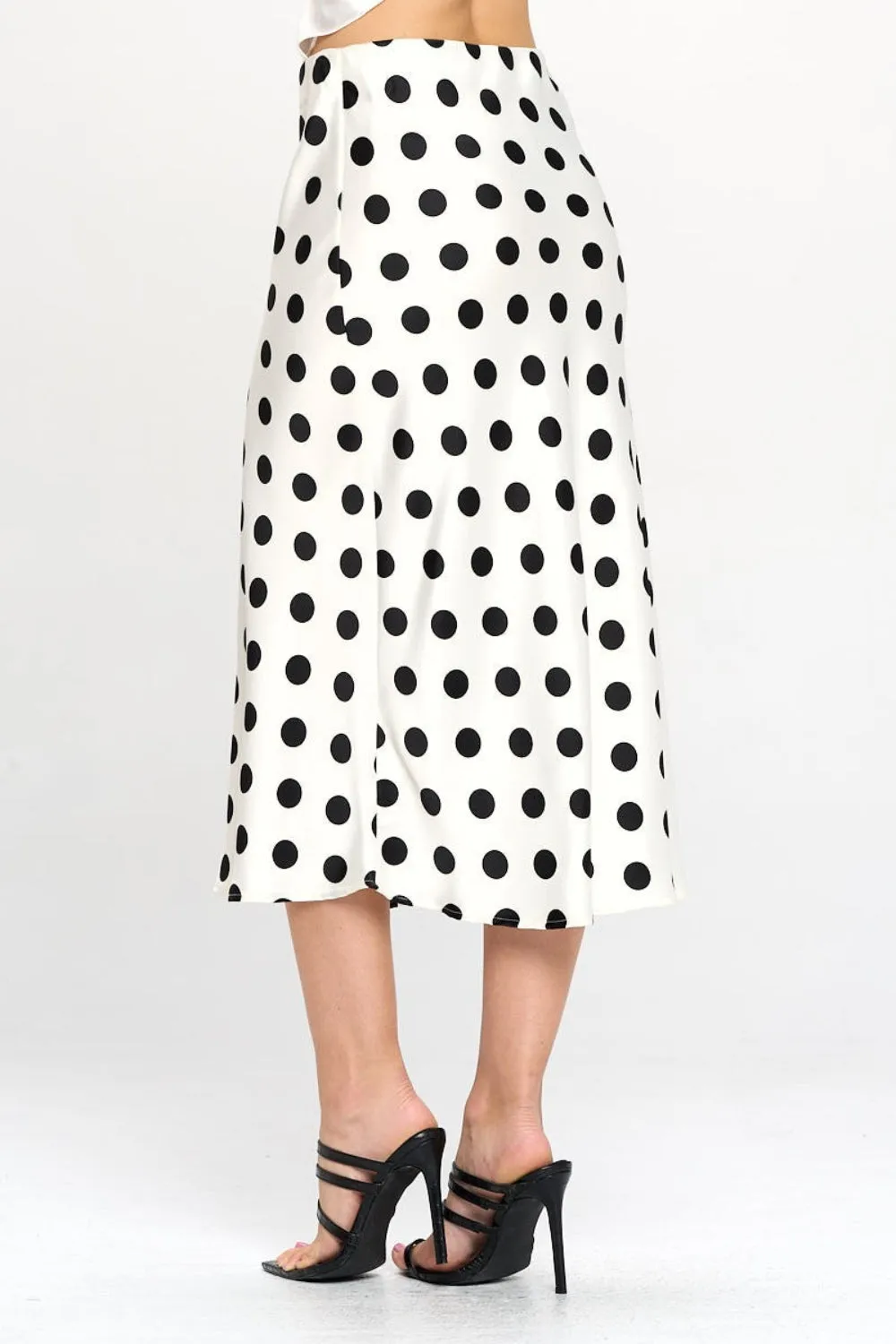 RENEE C Polka Dot Satin Midi Skirt