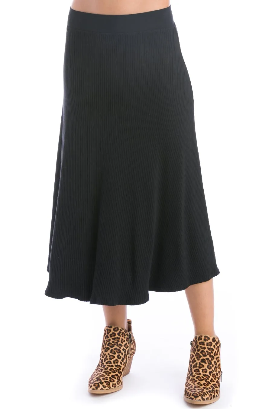 Ribbed Midi Skater Skirt