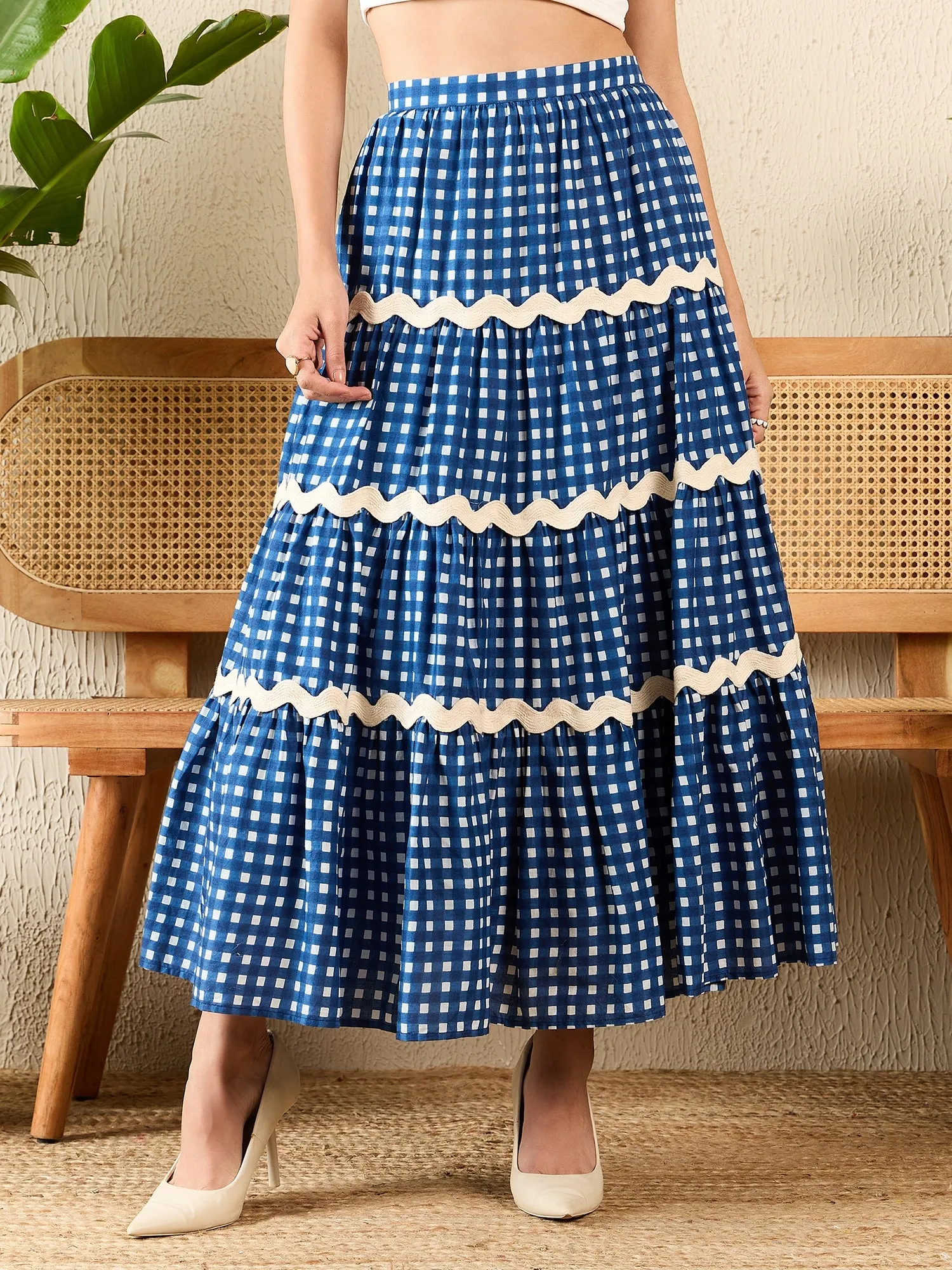 Ric-Rac Cotton Tiered Midi Skirt